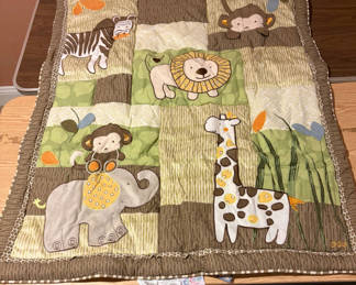Lot 13: Baby Quilt for Crib NEW Zoo Theme Green/Brown 