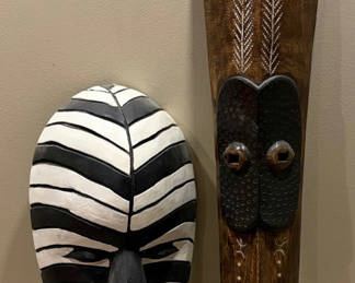 Lot 12: 2 Hand Carved Wooden African Masks