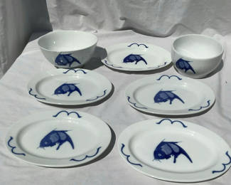 Lot 4: Vintage Misty Rose Porcelain Plates featuring Koi