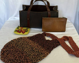 Lot 157: Leather tote,wallet, Crochet bag and embroidered felt purse
