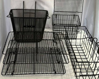 Lot 133: Set of black metal wire kitchen racks and baskets