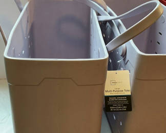 Lot 161: Mainstays Large Multi-Purpose Tote Storage Baskets (gray and red)