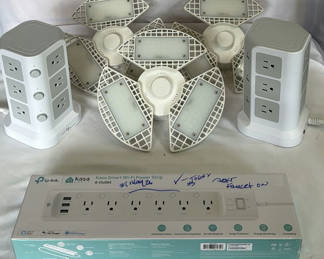 Lot 143: High Lumen Shop Lights, Block Type Power Cords, And Smart Wi-Fi Power Strip