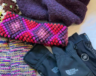 Lot 189: Knit scarves, hats, gloves, etc.
