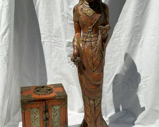 Lot 5: Tall Asian Goddess Statue, Jewelry Box
