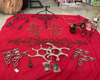 Lot 48: Wrought-iron scrollwork hardware set