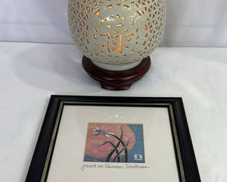 Lot 123: Asian Inspired Ceramic Lamp And Signed Print