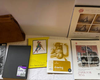 Lot 74: Premium Artist Supply & Sketchbook Lot – Pads, Paper, and Leather Tote