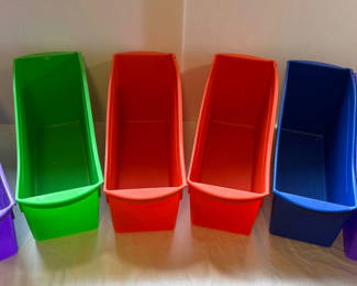 Lot 75: Six colored rectangular plastic storage bins