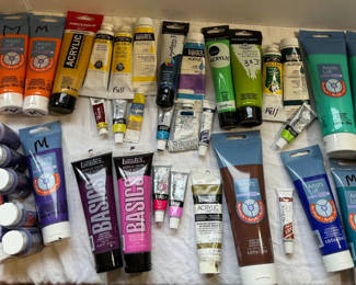 Lot 61: Huge Lot of Acrylic Paints and Canvases