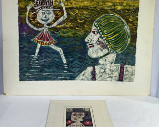 Lot 124: Group of signed art prints with stylized female portraits