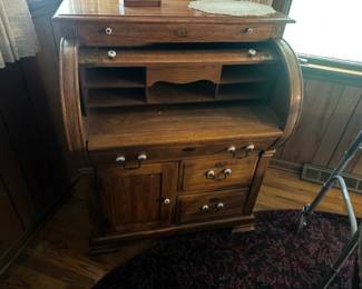 Vintage Oak Cylinder Roll-Top Secretary Desk
