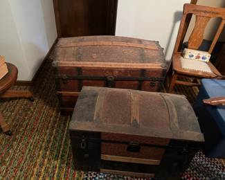 Two Antique Dome-Top Travel Trunks