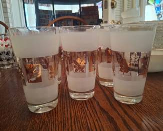 Mid 1960s Libbey Golden Foliage drink glasses.