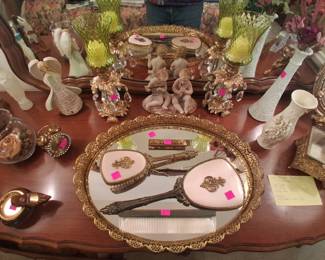 Hand Mirror, Brush, Comb on tray