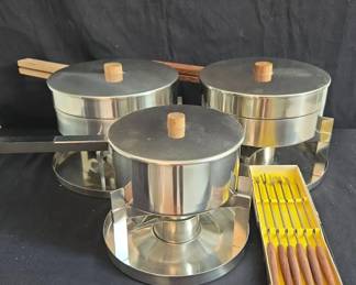 3 Stelton Fondue Pot Sets MCM Style