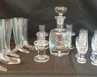 Svend Jensen, Krosno Poland, Decanter, Footed Horns, Candlesticks