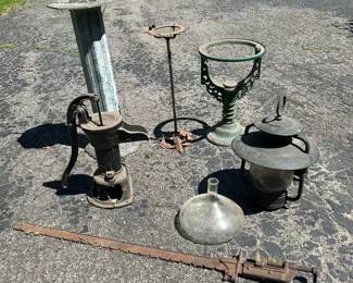 Vintage Rustic Outdoor Items  Plant Stand, Sundial  More