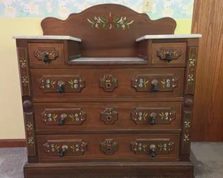 Antique Victorian Gentlemans Dresser w Marble Top