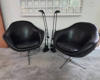  04 2 Overman Pod MCM Black Swivel Lounge Chairs