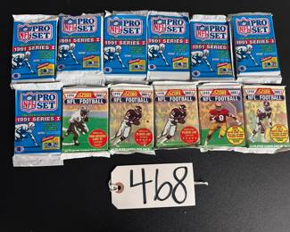 7 unopened packs of 1991 Series 1 & 5 unopened packs 1990 series 2 footbal cards
