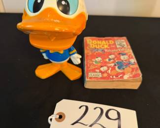 Vintage Donald Duck toy and book - pull string toy