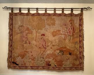 Rare Antique French Verdure Handmade Tapestry - hunt scene 5'x4'