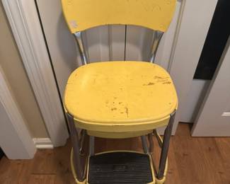 Vintage yellow metal seat and step stool