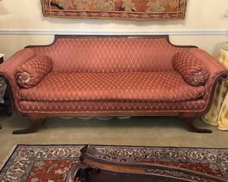 Duncan Phyfe couch with one solid goose-down cushion w/dog wrap