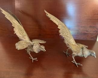 Pair of silver plated pheasants