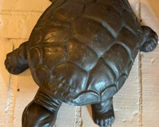 Antique turtle spittoon - copper shell - cast iron body, 15" long