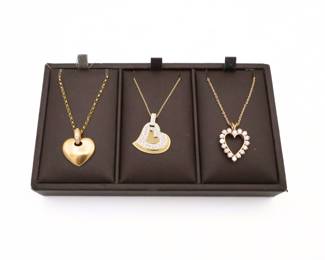 Gold and Diamond Heart Pendants