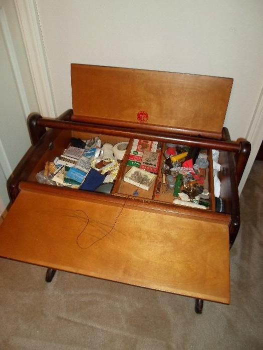 inside of the vintage sewing chest