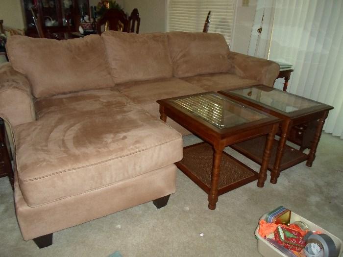 microfiber 2 piece sectional & 2 lamp tables