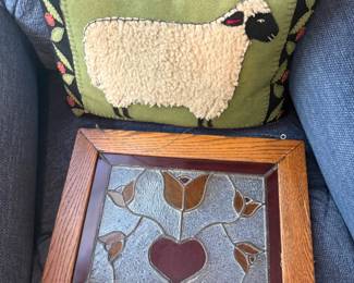 Stained Glass Art, Sheep Decorative Pillow