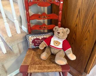 Red Wooden Chair, Teddy Bear