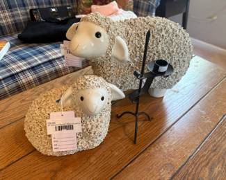 (A) Textured Popcorn Sheep Sculpture, (B) Textured Popcorn Sheep Sculpture, Candlestick Holder