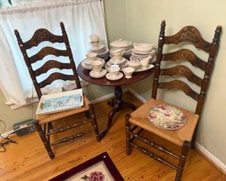 Wooden Chairs, Wooden Side Table, Decorative Tray, Fine Arts Fine China "Classic Dignity" 71 pc Set
