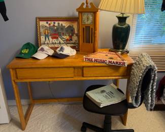 Wooden Desk, Rolling Chair, Decorative