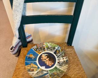 Wooden Chair, Women's Purse, Decorative Plate