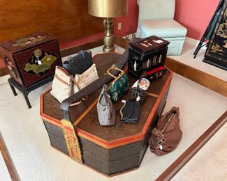 Ladies handbags and large Asian chest