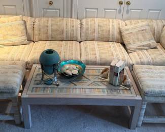 Sectional sofa, ottomans and coffee table