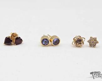 722  14kt Gold Earrings with Diamonds and SemiPrecious Stones 3.9g