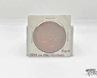 1702  90 Silver 1897 UN Peso Islas Filipinas