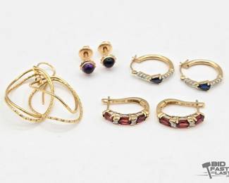 709  14kt Hold Earrings with SemiPrecious Stones and Diamonds 7.2g