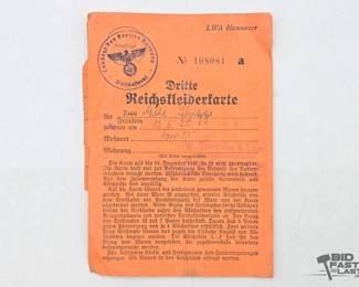 1802  German WWII Clothing Rations Card