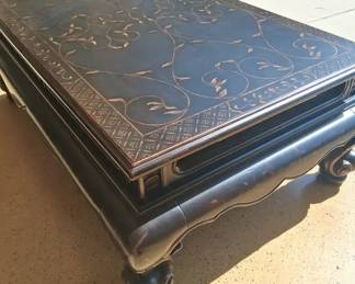 Chinoiserie Style Low Table with Gold Floral Designs