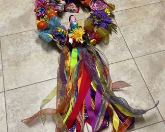 Vibrant, Fiesta Wreath With Handmade Dolls  Streamers