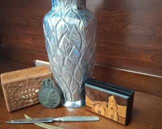 Vintage Desk Topper Collection  Letter Openers, Wooden Boxes, Metal Vase