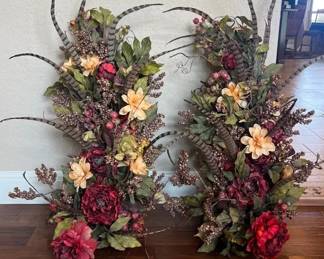 Silk Flower And Feather Fall Decor Arrangements